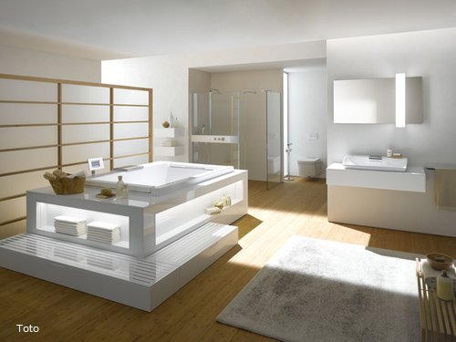 In diesem Luxusbad bleiben keine Wünsche offen. Das Design ist formschön, die Sanitärobjekte stecken voller raffinierter Higtech-Details. Der Waschtisch hat eine, in die Keramik eingelassene, sensorgesteuerte Armatur. Das WC verfügt umfangreiche Funktionen wie: warmes Wasser und warme Luft zur Intimreinigung erwärmbarer Toilettensitz - alles mit Memofuntkion. Bei der Badewanne lassen sich Farbabläufe und Massagefunktionen einstellen. In der Duschkabine lässt sich das Wasser von von außen anstellen und kontrollieren.<br /><br /> In diesem Luxusbad bleiben keine Wünsche offen. Das Design ist formschön, die Sanitärobjekte stecken voller raffinierter Higtech-Details. Der Waschtisch hat eine, in die Keramik eingelassene, sensorgesteuerte Armatur. Das WC verfügt umfangreiche Funktionen wie: warmes Wasser und warme Luft zur Intimreinigung erwärmbarer Toilettensitz - alles mit Memofuntkion. Bei der Badewanne lassen sich Farbabläufe und Massagefunktionen einstellen. In der Duschkabine lässt sich das Wasser von von außen anstellen und kontrollieren.<br /><br />