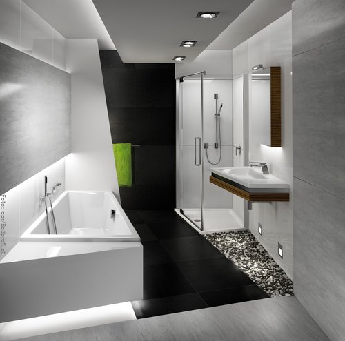Auch ein kleines Bad ohne Tageslicht kann modern gestaltet werden. Kreative Formen, Farben und Materialien sowie eine gezielte Beleuchtung bringen Pepp. Auch ein kleines Bad ohne Tageslicht kann modern gestaltet werden. Kreative Formen, Farben und Materialien sowie eine gezielte Beleuchtung bringen Pepp.