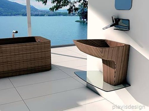 Holz macht jedes Bad wohnlich. Holzwaschbecken und Badewannen aus Holz von plavisdesign
